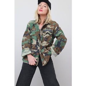 1980&#39;s Woodland Camouflage Jacket // Women&#39;s Size Extra Small to Medium // Men&#39;s  Small to Medium // Combat Coat // U.S. Air Force // Camo