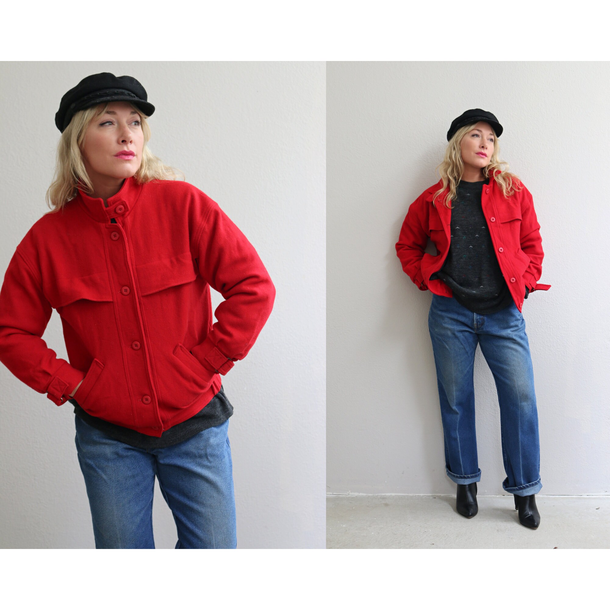 1980's Vintage Woolrich Red Wool Jacket // Women's Extra Small to