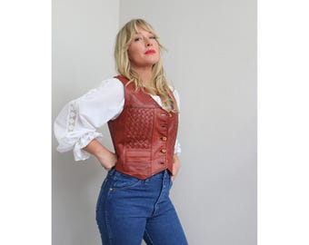 1970's Vintage Stump & Ranch Vashon Island WA Burgundy Leather Vest ~ Women's XS SM ~ Men's xxs ~ 70's Quilted Western Slim Fit Vest