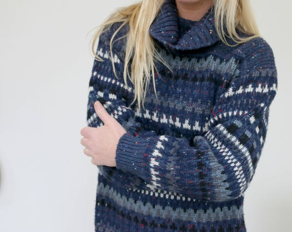 1990s Nordic Knit Turtleneck Sweater // Size Extr… - image 2