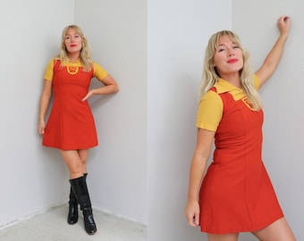 1970's Vintage York Steakhouse Waitress Mini Dress ~ Women's XS SM Extra Small to Small 0 2 4 ~ 70s Retro Server Uniform ~ Halloween Costume