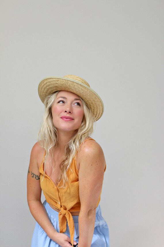 1980's Straw Hat // Straw Boater Hat // Unisex