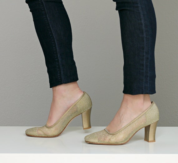 1990's Nina Gold Shimmer High Heels // Women's Siz