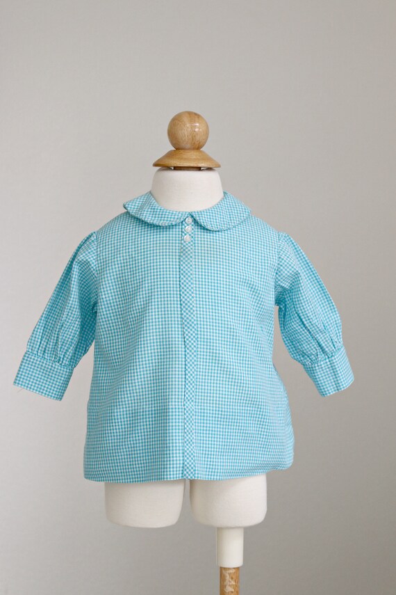 1960s Aqua Gingham Blouse // Size 3 Months - image 2