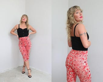 Pantalones capri estilo años 50 de cintura alta con volantes ~ Tallas de mujer XXS a XS ~ Cintura de 66 cm ~ Pantalones de verano estilo europeo ~ Corte ajustado ~ Toque de color elegante