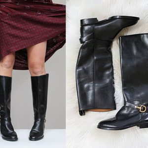 1990's Nine West Leather Riding Boots // Women's Size 6 to 6-1/2 (6.5) // Flats  // Gloss Leather // Genuine Leather // Knee High Boots