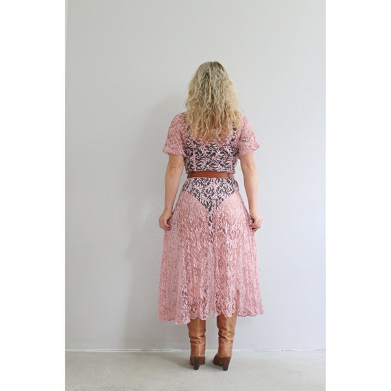 1980's Mauve & Lace Sheer Dress by Dona Jeans // … - image 8