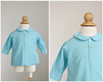 1960s Aqua Gingham Blouse // Size 3 Months