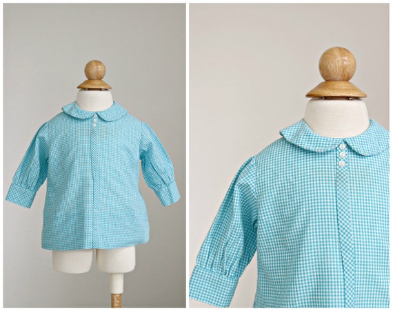 1960s Aqua Gingham Blouse // Size 3 Months - image 1