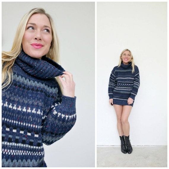 1990s Nordic Knit Turtleneck Sweater // Size Extr… - image 1