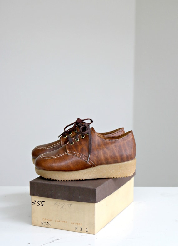 Deadstock, 1970s Brown Leather Oxfords // Little … - image 3