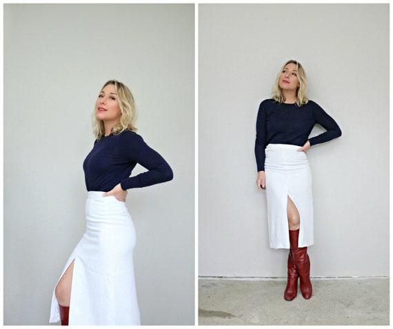 1970's Designer Prue Acton Linen Skirt // Size Dou