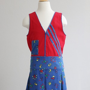 1980&#39;s Corduroy Numbers Day Dress //  Girl&#39;s Size 8 to 10 // Girls Size Medium to Large  // Pleated Dress // School Dress // Jumper // 80&#39;s