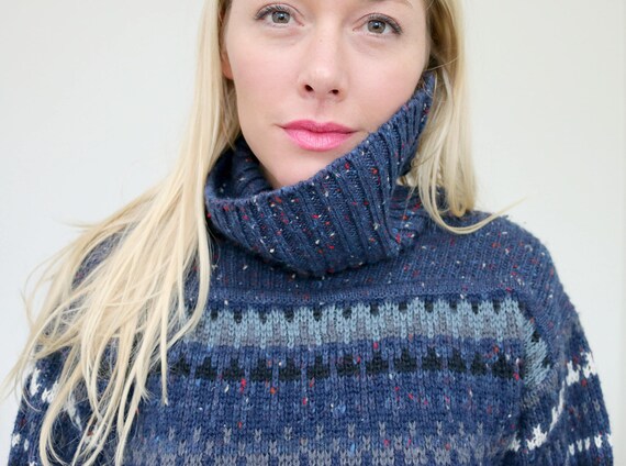 1990s Nordic Knit Turtleneck Sweater // Size Extr… - image 3