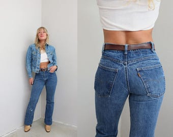 1980's Vintage Faded Wash Levi's 517 Boot Cut Jeans ~ Women's XS SM 28" to 29" Waist ~ Distressed Bootcut Denim ~ Men's XXS ~ Orange Tab