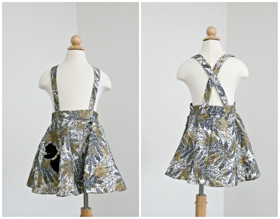 1950s Gold Leaf Suspender Skirt // Size 4t to 5t