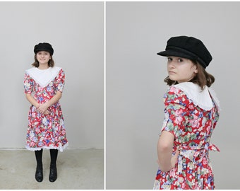 1980's Bold Floral Spring Dress // Girl's Size 7 to 8 // Size Medium // MD // Spring Dress // Easter Day Dress // Cottagecore Style