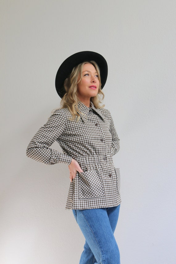 1970's Brown Gingham Fit and Flare Jacket // Wome… - image 3