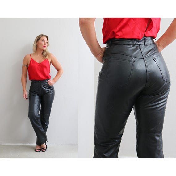 1980's Vintage Pia Rucci Black Leather Pants ~ Women's Size Extra