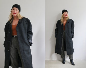 1980's Kynoch Keith Scotland Luxury Charcoal Wool Overcoat // Men's Size Extra Large to XXL // Women's Plus Size 2X to 3X // 80's Formtreu