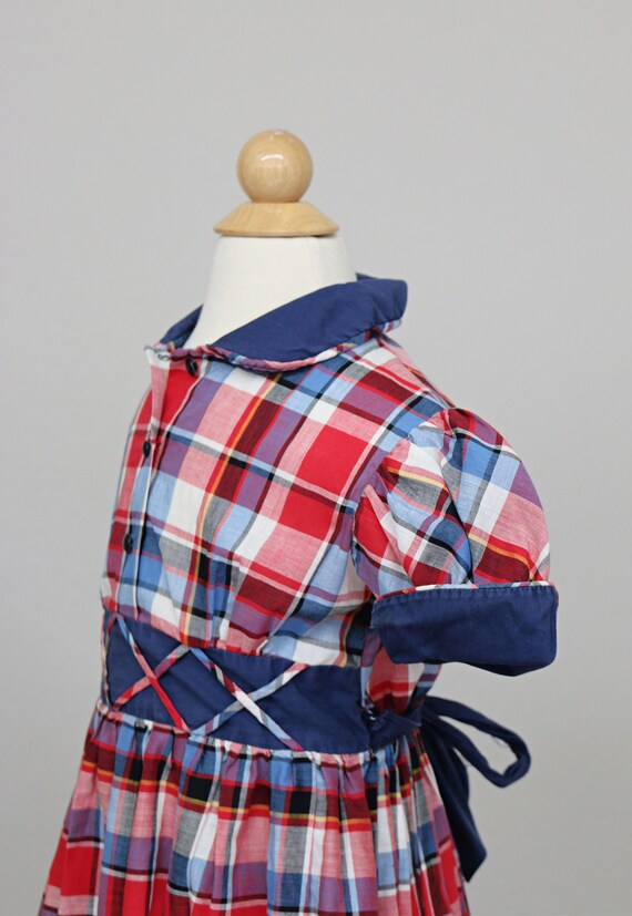 1950's Criss-Cross Plaid Dress //  Girl's Size 5 … - image 7
