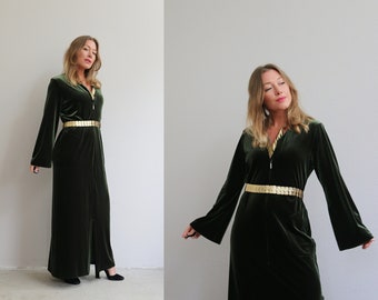 1980's Diamond Tea Pine Velvet Robe // Women's Size Small to Medium // High End Lounge Wear // Hostess Gown // Evening // Formal Wear