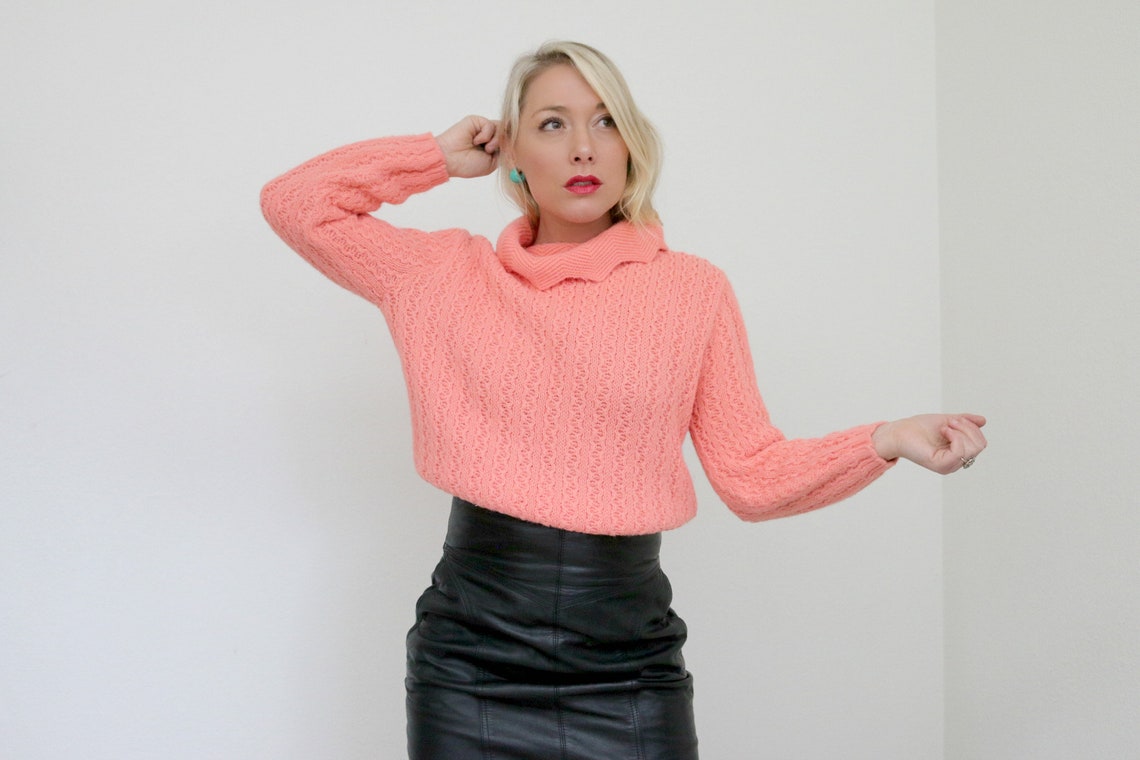 1950s Salmon Pink Sweater // Size Small to Medium Etsy