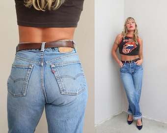 1980's Vintage Levi's 501 USA Made Button Fly Jeans ~ Women's SM MD ~ 31" 32" Waist ~ Faded & Distressed 80's Levi Denim ~ Medium Blue Wash