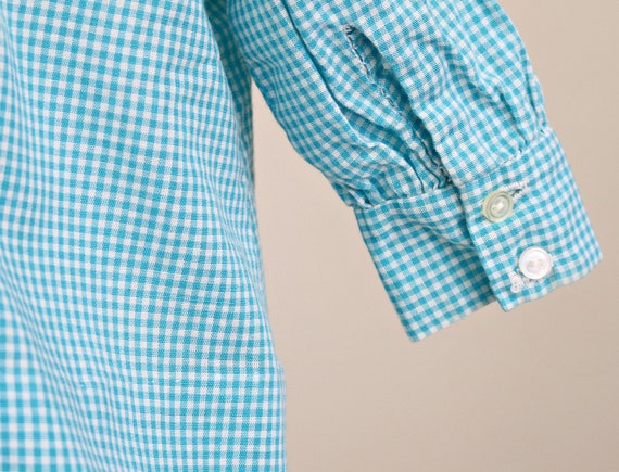 1960s Aqua Gingham Blouse // Size 3 Months - image 6