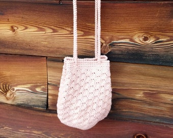 SEASHELL (Soft Pink) - Crochet Cotton Drawstring Bag