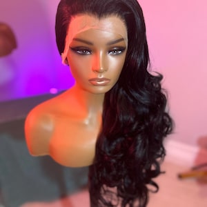 Black Natural Wavy Swiss Lacefront 180 Density