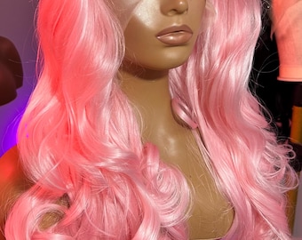 Bubblegum Pink Natural Wavy Swiss Lacefront 180 Density