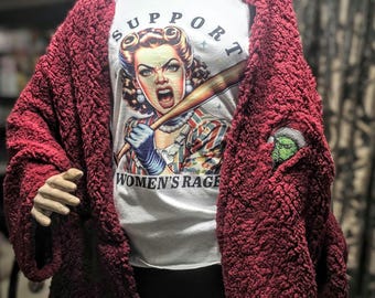 Embroidered Sherpa Cocoon Cardigan, Christmas Icon, Luxury Blanket