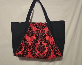 Red Flocked Damask Weekend Bag