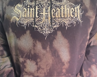 Grumpy Needle custom distressed dyed, Gothic style, earth tone, hooded sweatshirt front pocket hoodie.