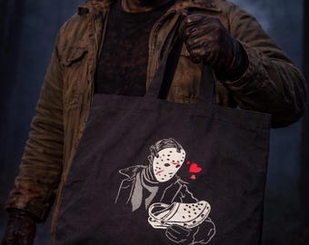 Horror-Inspired Reusable Market Tote Bag | Funny Killer Parody Tote | Eco Shopping Bag | 13x13x3 Canvas Tote