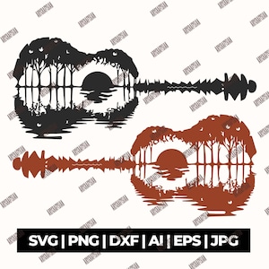 Guitar Sunset Svg,Reflection Sunset svg, Guitar svg, Cricut Glowforge,Palm Tree Svg,T-Shirt Sticker, Clipart , png, eps, svg, dxf, ai