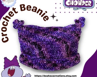 Chowder Beanie: Nickelodeon Cartoon Hat - Handmade Crochet Velvet Beanie
