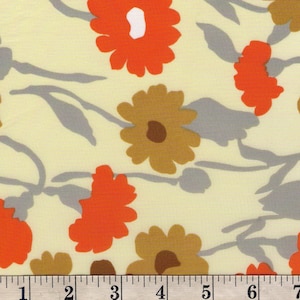 VINTAGE Light Yellow w/ Brown, White, & Orange Flowers Fabric. 36&quot;x 44&quot;wide.