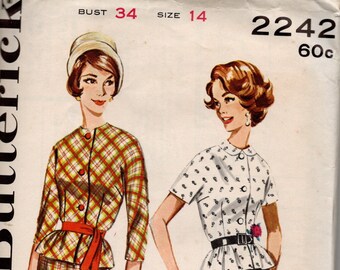 1960s VINTAGE BUTTERICK PATTERN 2242 Two Piece Dress. Size 14. Bust 34