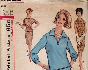 1960s VINTAGE SIMPLICITY PATTERN 5021 Two Piece Dress. Size 14. Bust 34