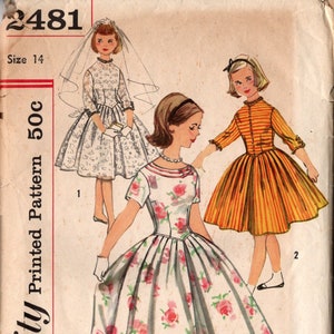 1958 VINTAGE PATTERN SIMPLICITY Girl&#39;s One-Piece Dress Size 14 Chest 32