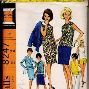 1966 Vintage McCall&#39;s Sewing Pattern 8247: Dress, Blouse, Jacket, Pants - Bust 34