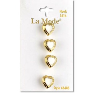 Botão branco/dourado 7/16". La Mode. 4 botões por cartão.