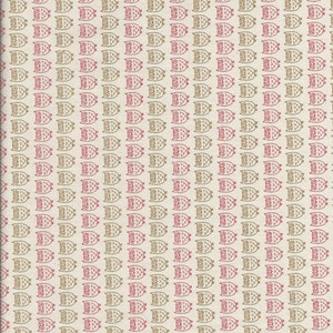 May include: Cream-colored fabric with a repeating pattern of outlined owls in alternating shades of red and brown. The owls are evenly spaced across the fabric, creating a consistent design. The fabric is measured in inches.
