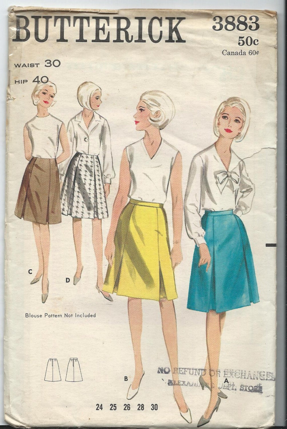 1960s VINTAGE BUTTERICK PATTERN. Skirt in Four Versions.3883. - Etsy Polska