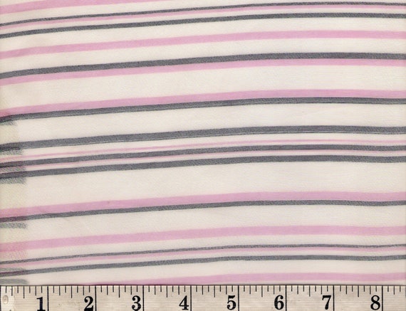 VINTAGE White/Black/Pink Striped Matte Organza Fabric. 1 yard x 44" wide.