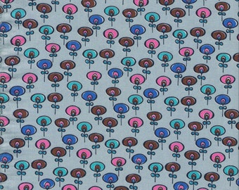 Pink & Blue Flowers on Blue Cotton. 60" wide.Made in France.