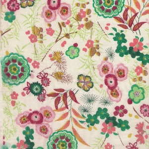 Pink & Green Flowers on Cotton Voile. 55&quot; wide.Made in France.