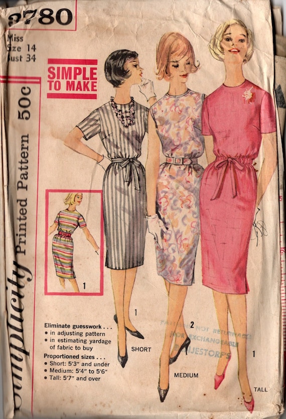 1961 Vintage Simplicity Pattern Misses One Piece Dress 3780 Etsy